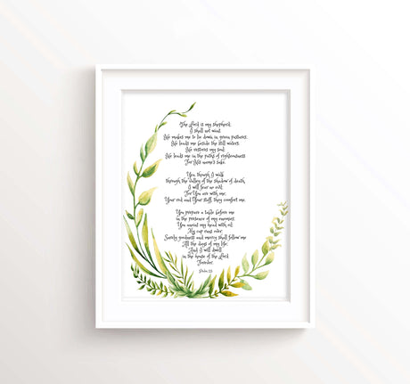 Christian Family Gift, Digital Prints 23rd Psalm, Psalm 23 Scripture Wall Art, Psalms Bible Verse, 