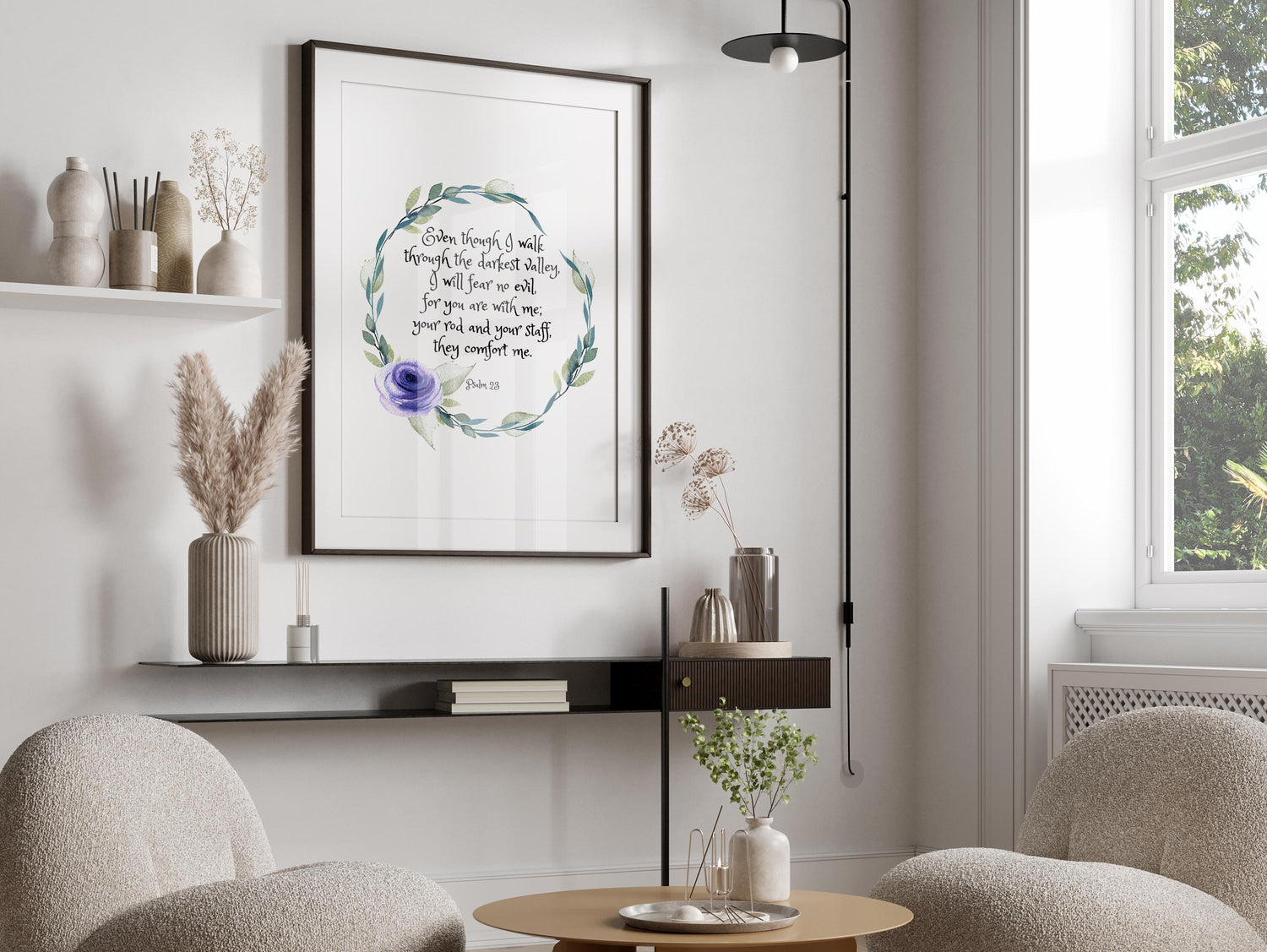 Christian wall decor with rod and staff comfort, Beautiful Psalm 23:4 print for calming home ambiance