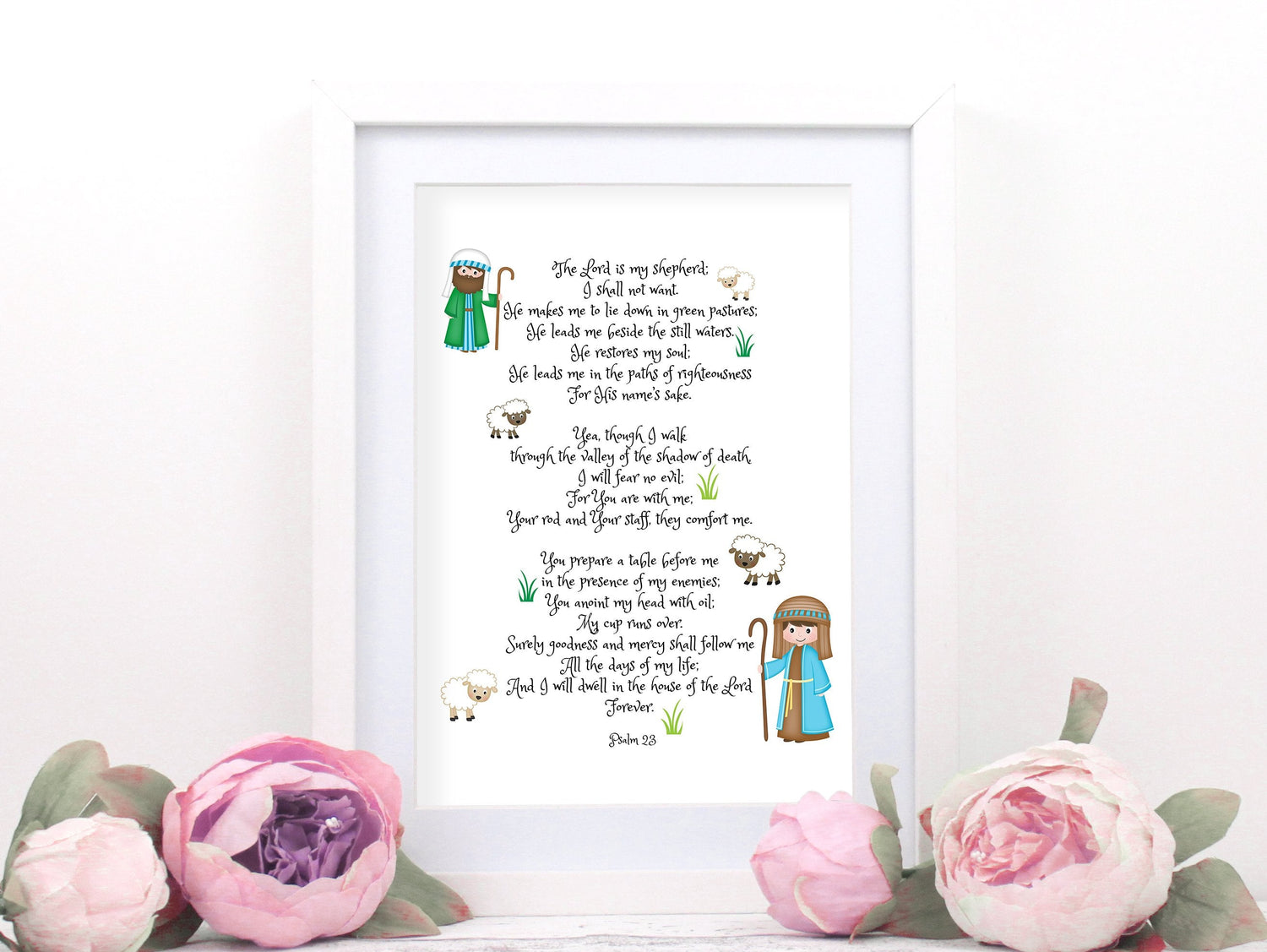 Psalm 23 Nursery Art, Psalm 23 Kids Art Print, Psalm 23 Christian Wall Art Print, Christian gift idea with shepherd motif