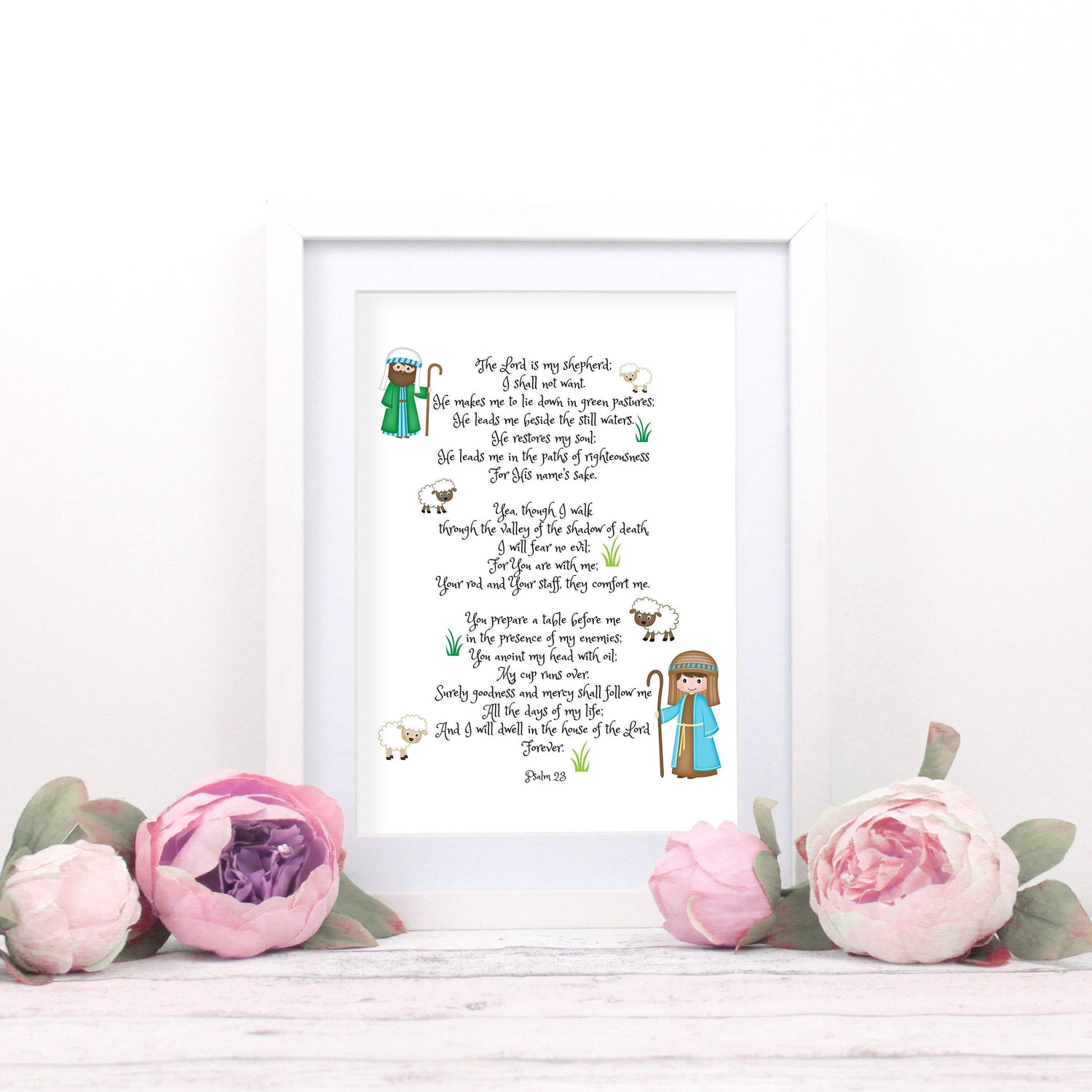 Psalm 23 Nursery Art, Psalm 23 Kids Art Print, Psalm 23 Christian Wall Art Print, Christian gift idea with shepherd motif