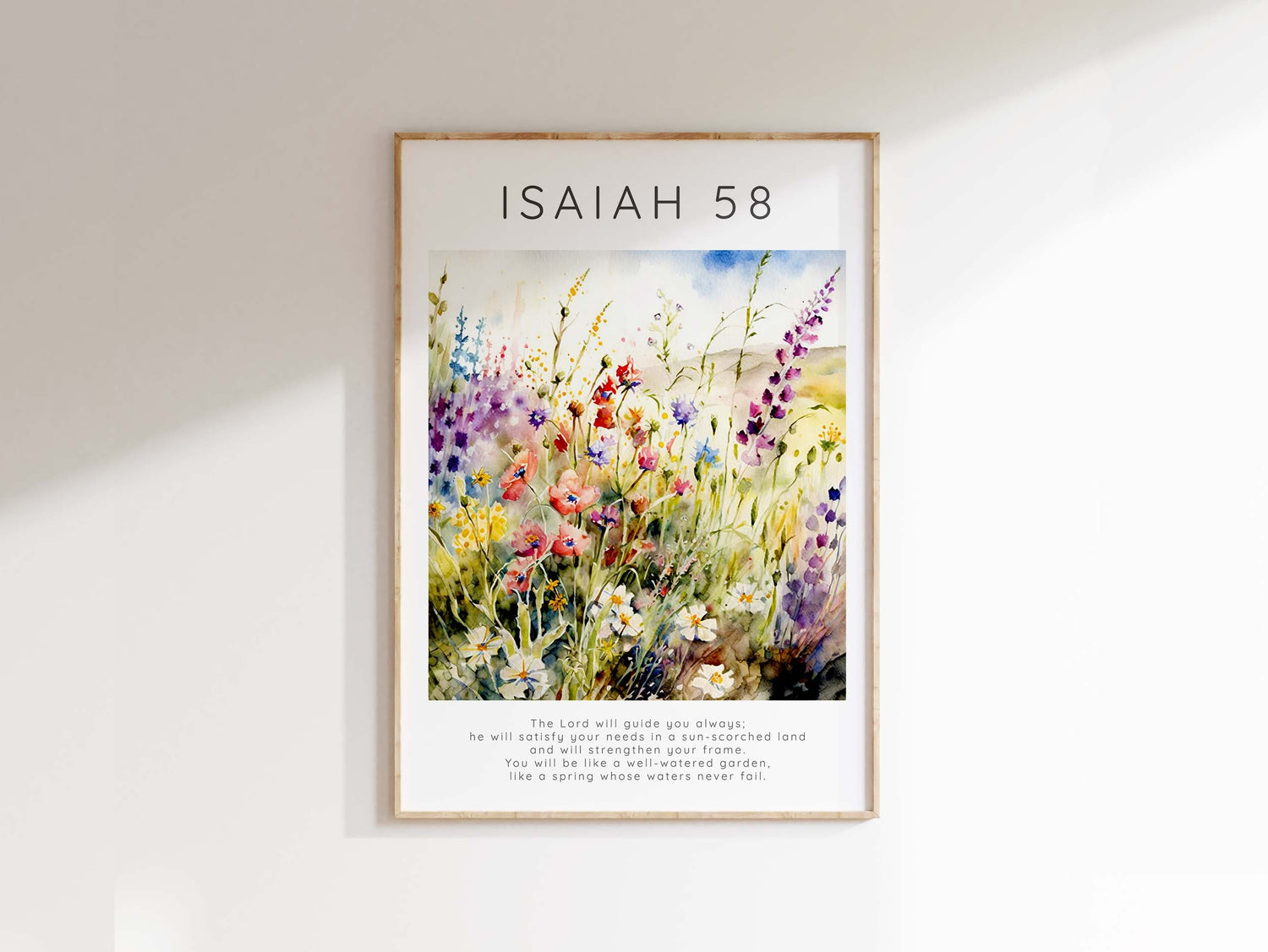 The Lord Will Guide You Bible Verse Poster, Isaiah 58 Wildflower Art, Wildflower meadow Isaiah 58:11 wall art