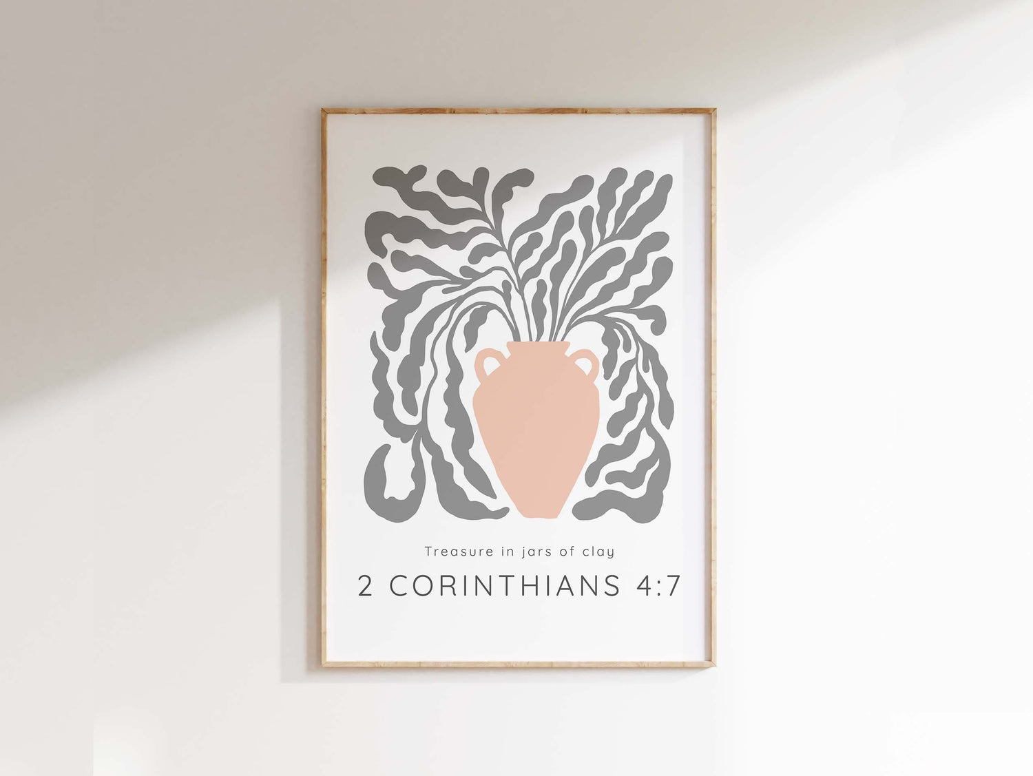Treasure In Jars Of Clay Bible Verse Wall Art Christian Pastel Print, 2 Corinthians 4:7 Pastel Peach Pot Print