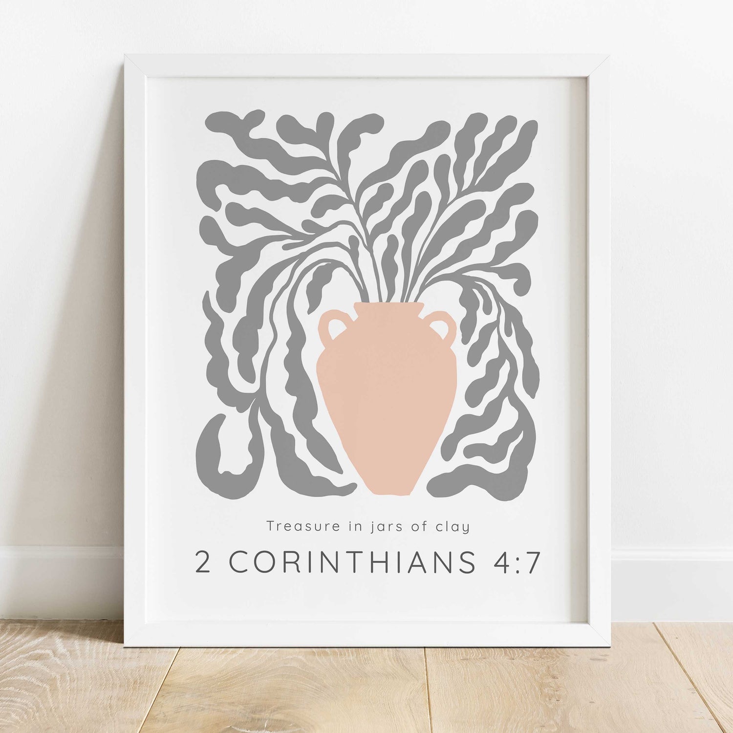 Treasure In Jars Of Clay Bible Verse Wall Art Christian Pastel Print, 2 Corinthians 4:7 Pastel Peach Pot Print
