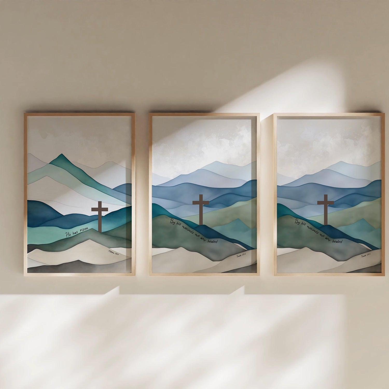 Christian wall art series with Bible verses, Watercolor mountain prints with inspirational quotes, John 14:6 watercolor hills series