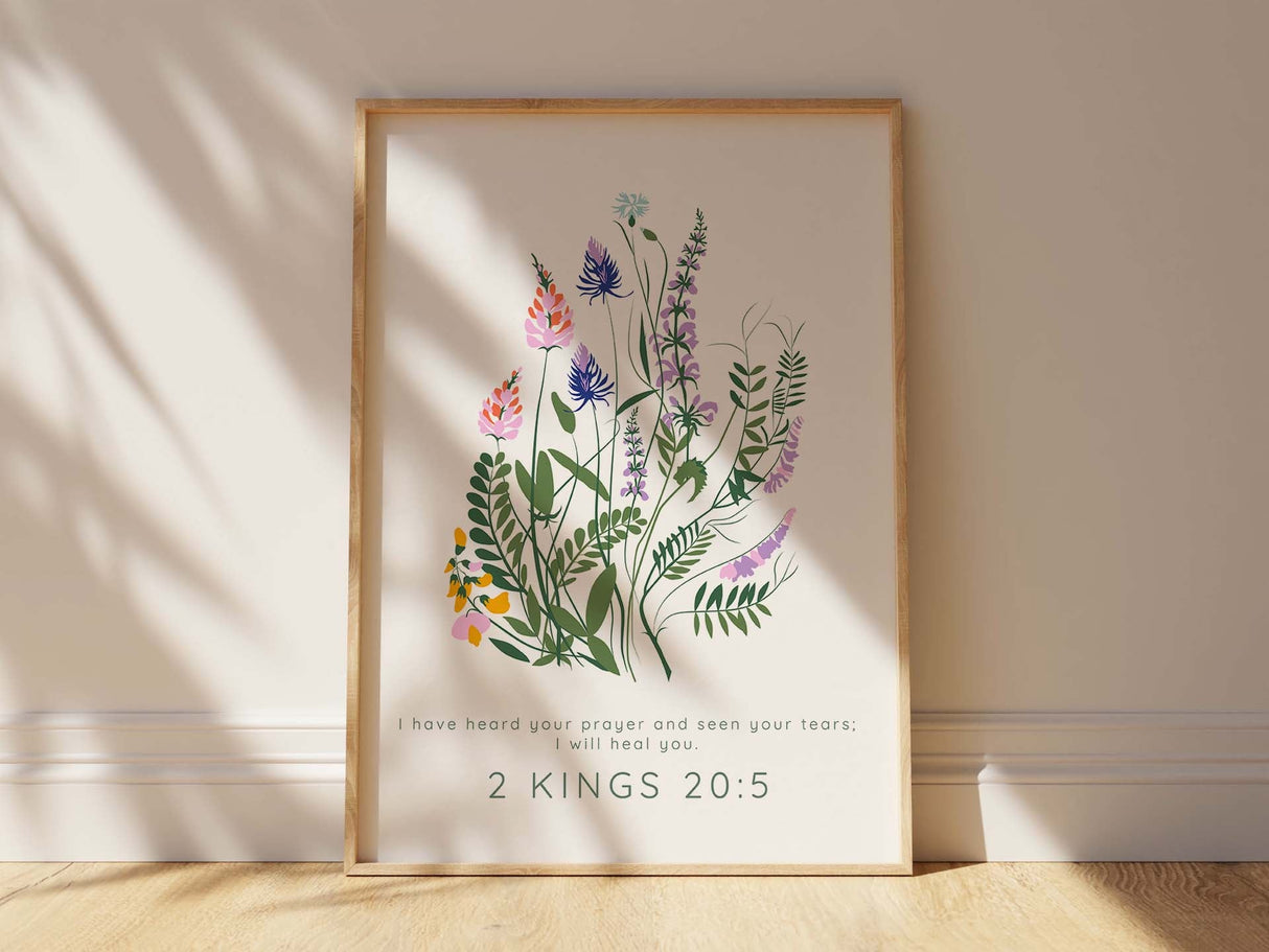 Inspirational wall art with Bible verse about healing and tears, I will heal you scripture art