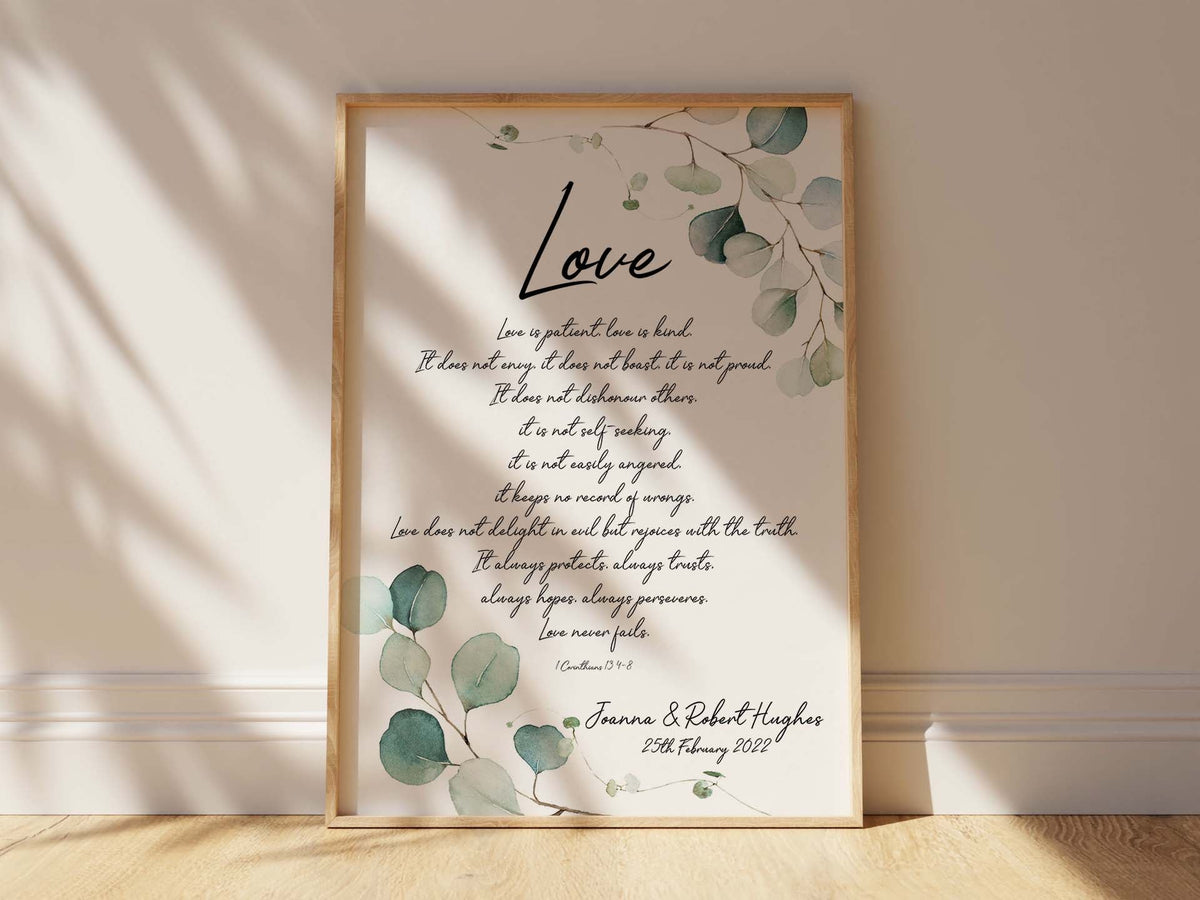 1 Corinthians 13 Print, Bible Verses About Love Wall Art, 1 Corinthians 13 botanical print