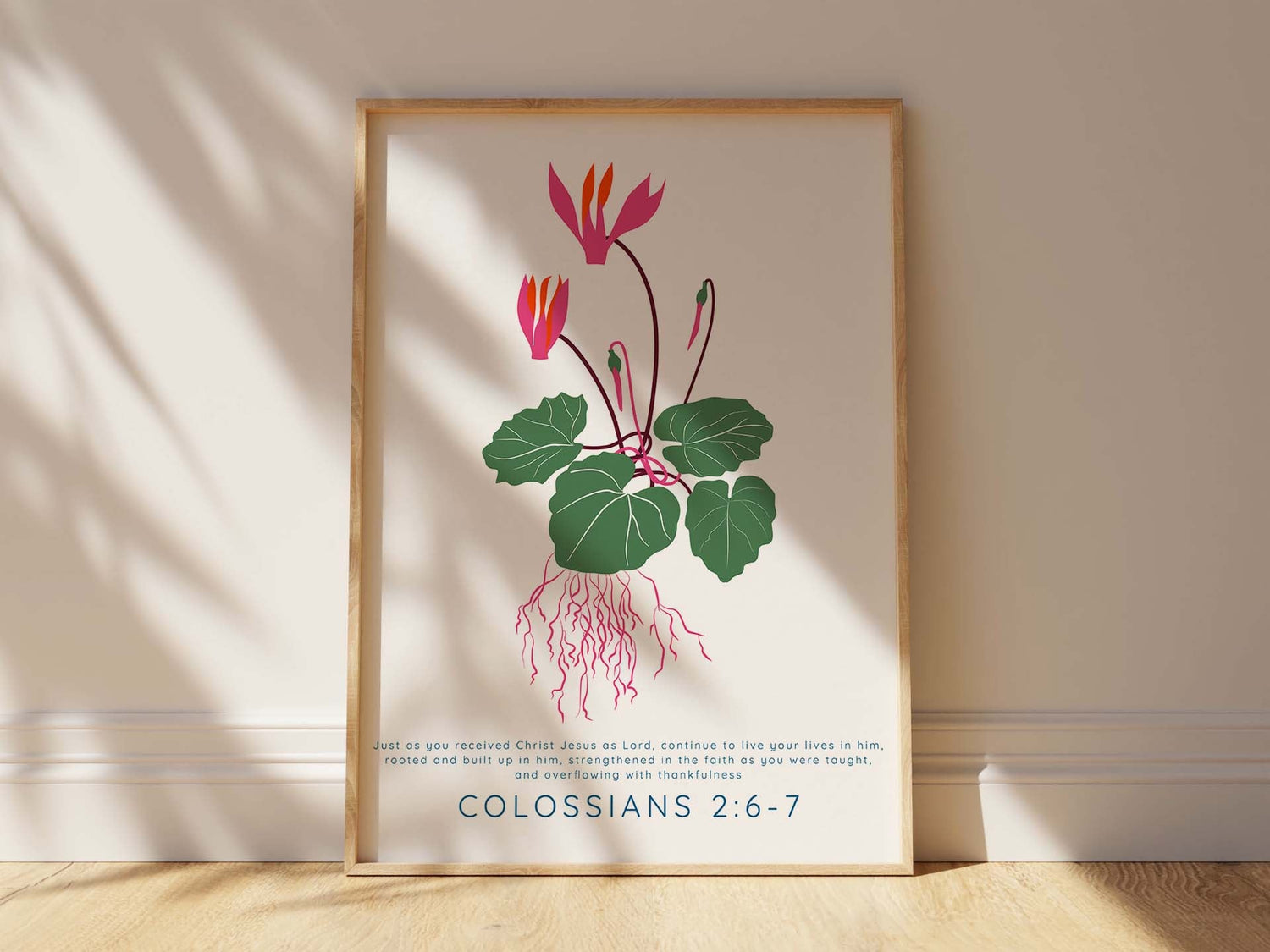 "Overflowing with thankfulness" art print, Biblical inspiration, Faith-focused home decor, Rooted in Christ quote