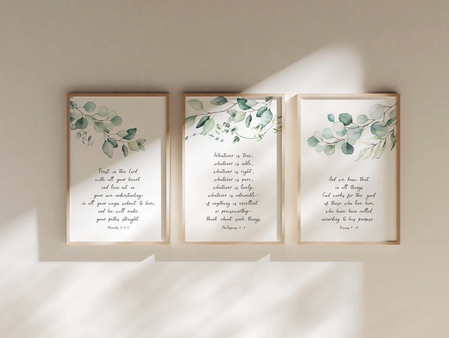 Bible Verse Print Set of 3, Christian Print Sets, Contemporary Art, Botanical Christian wall art with Bible verses, Bible verse prints set