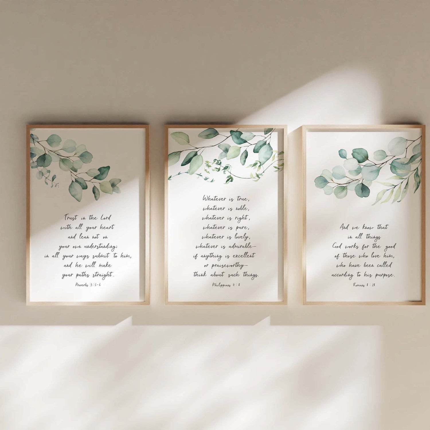 Bible Verse Print Set of 3, Christian Print Sets, Contemporary Art, Botanical Christian wall art with Bible verses, Bible verse prints set