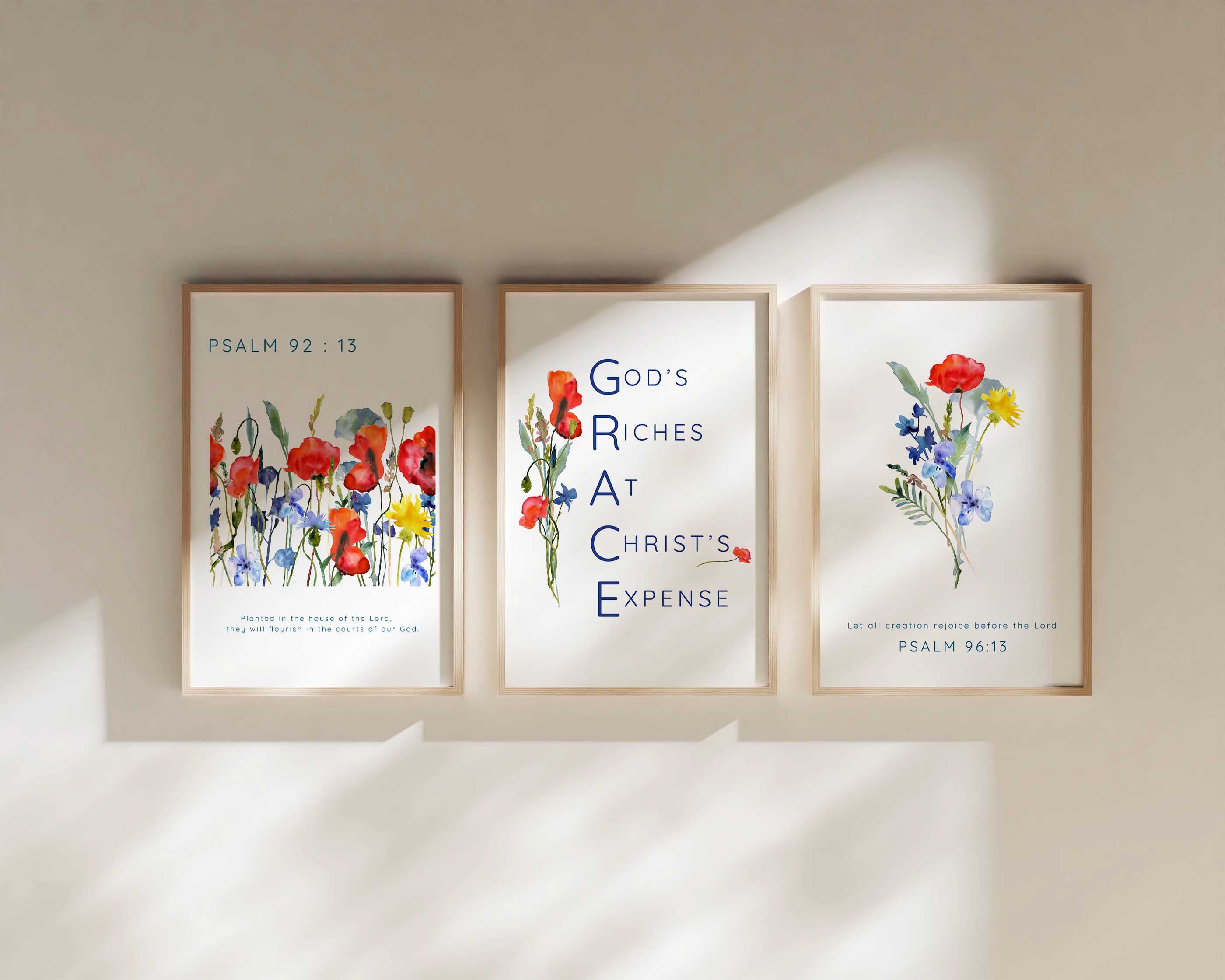 Wildflower Christian Wall Art 3 Print Set Modern Scripture Posters
