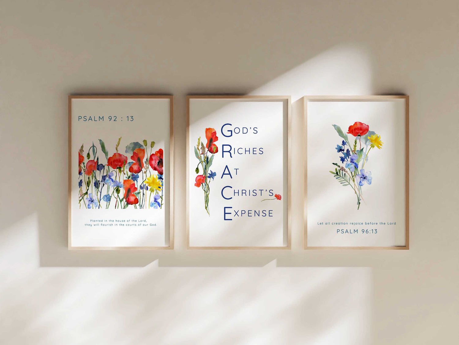 Wildflower Bible Verse Quotes, Floral Modern Scripture Wall Art, Wildflower scripture prints Psalm 92:13, Poppy and cornflower scripture