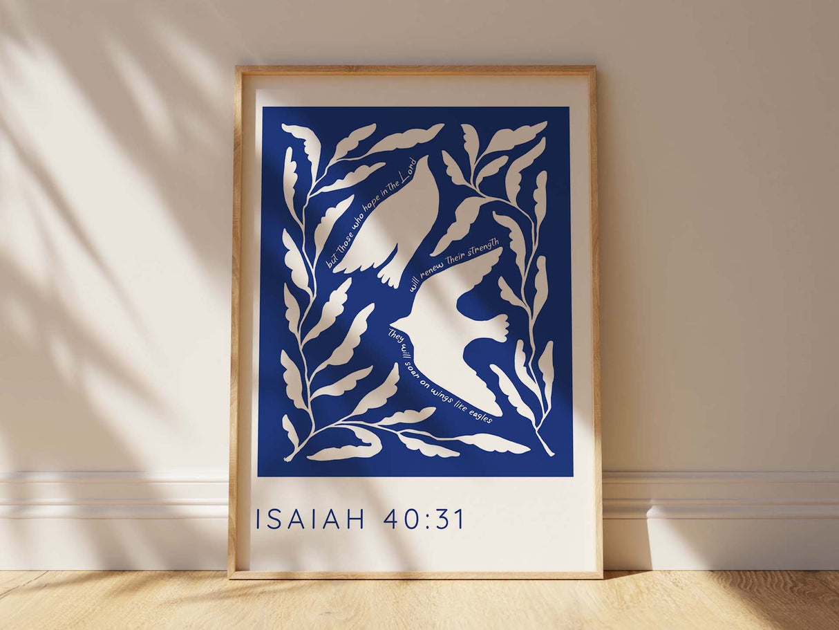 Wings Like Eagles Christian Wall Art Print, Isaiah 40 31 Bible Verse, Isaiah 40:31 white bird scripture print