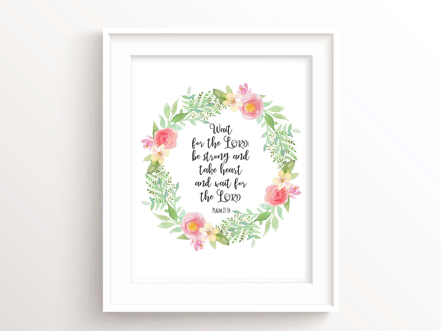 Wait for the Lord Psalm 27 14 Scripture Wall Art Print, Christian Encouragement Gifts Decor Women
