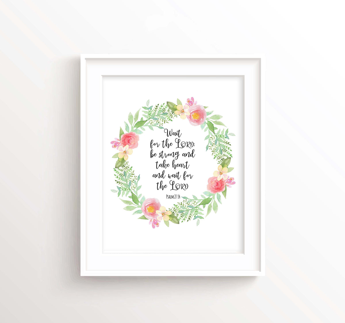 Wait for the Lord Psalm 27 14 Scripture Wall Art Print, Christian Encouragement Gifts Decor Women