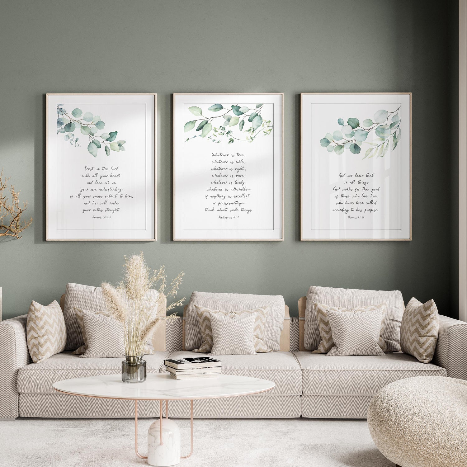 Bible Verse Print Set of 3, Christian Print Sets, Contemporary Art, Botanical Christian wall art with Bible verses, Bible verse prints set