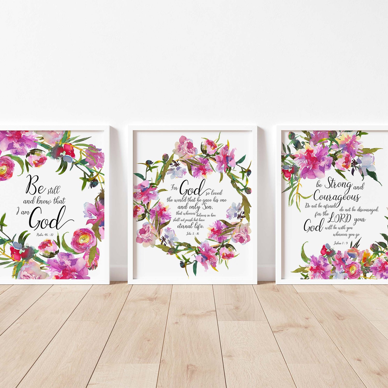 Floral Bible Verse Print Set, Pink Scripture Verses Gift For Christian, pink bible verses, Be still and know that I am God