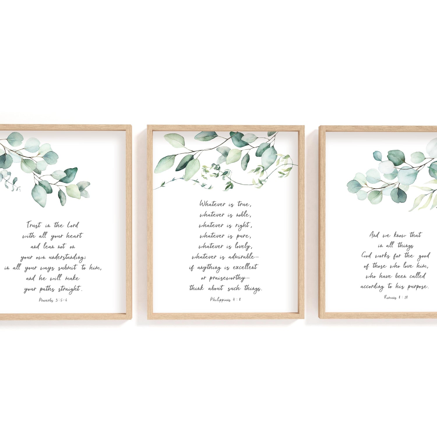 Bible Verse Print Set of 3, Christian Print Sets, Bible Verse Contemporary Art, Christian Pictures with Scriptures