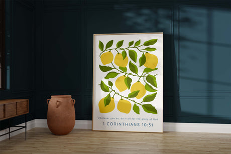 Colorful religious print with motivational quote, Faith-inspired artwork for spiritual spaces