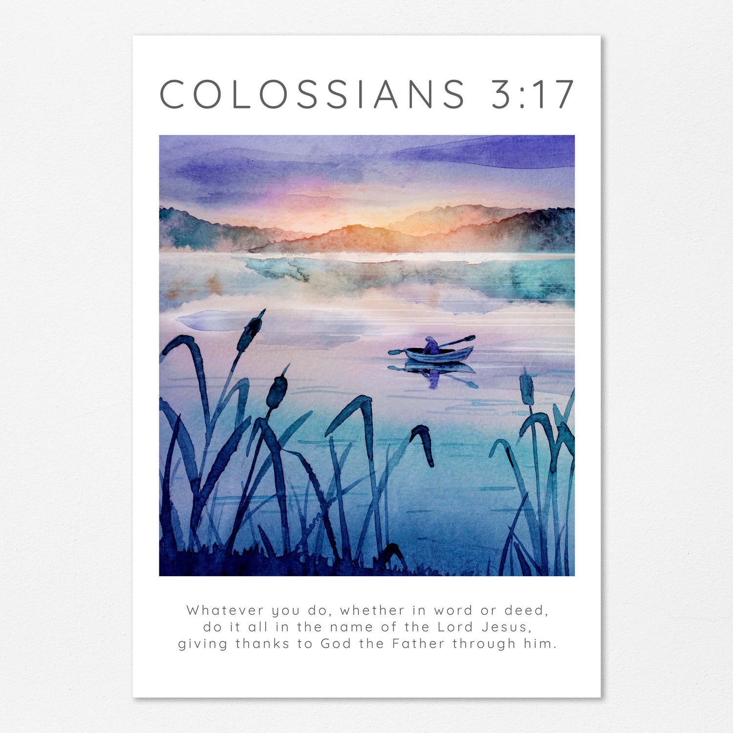 Faith-based room accent with Colossians 3:17, Tranquil nature scene with biblical message, Unique Christian gift for meditation space