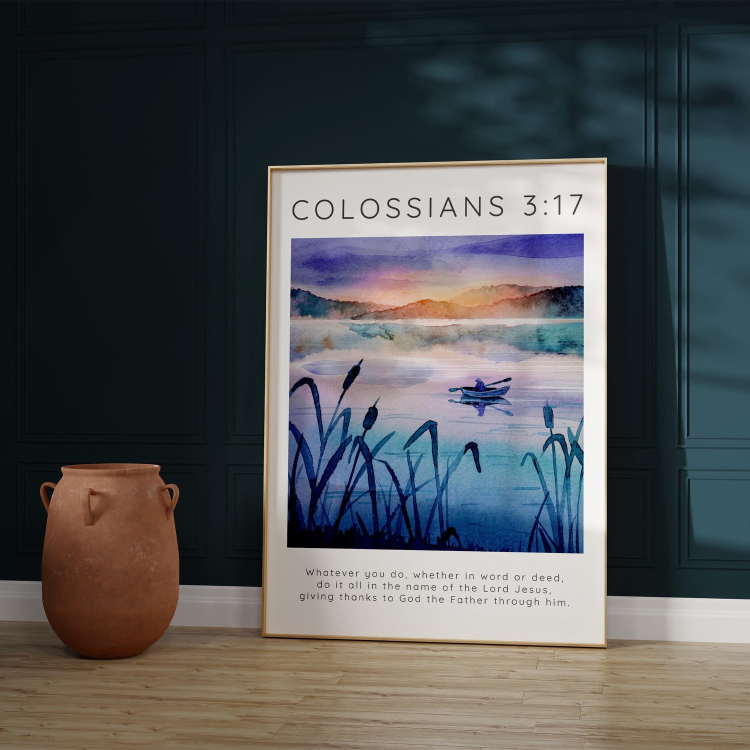 Colossians 3 17 Print, Modern Scripture Wall Art Christian Decor, Colossians 3:17 Christian wall art print, river Bible verse decor