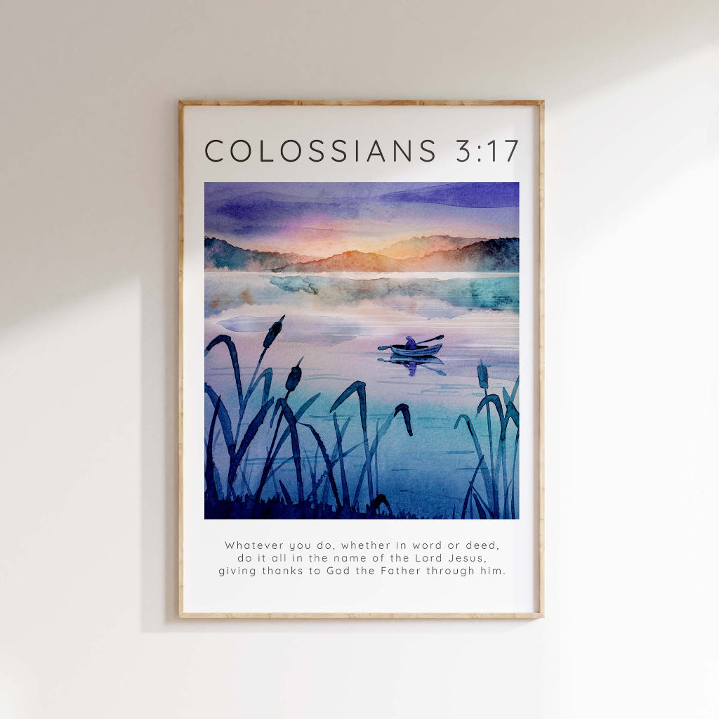 Colossians 3 17 Print, Modern Scripture Wall Art Christian Decor, Colossians 3:17 Christian wall art print, river Bible verse decor
