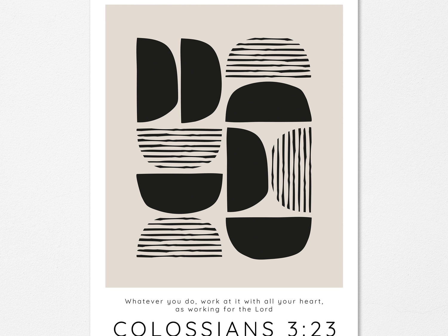 Colossians 3:23 Inspires: Abstract Bible Verse Print in Striking Black and Tan Tones