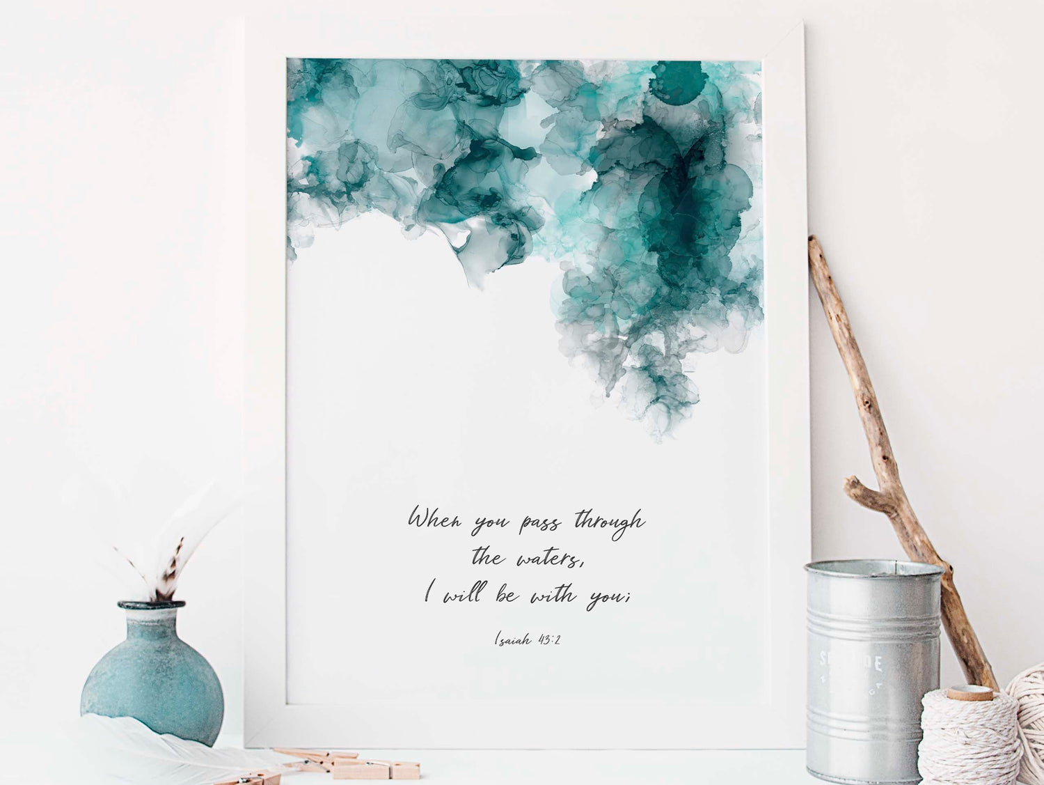 Isaiah 43 2 Wall Art Print, Contemporary Christian Wall Art Decor, Modern Bible Verse Quote, Watercolour Scripture Print