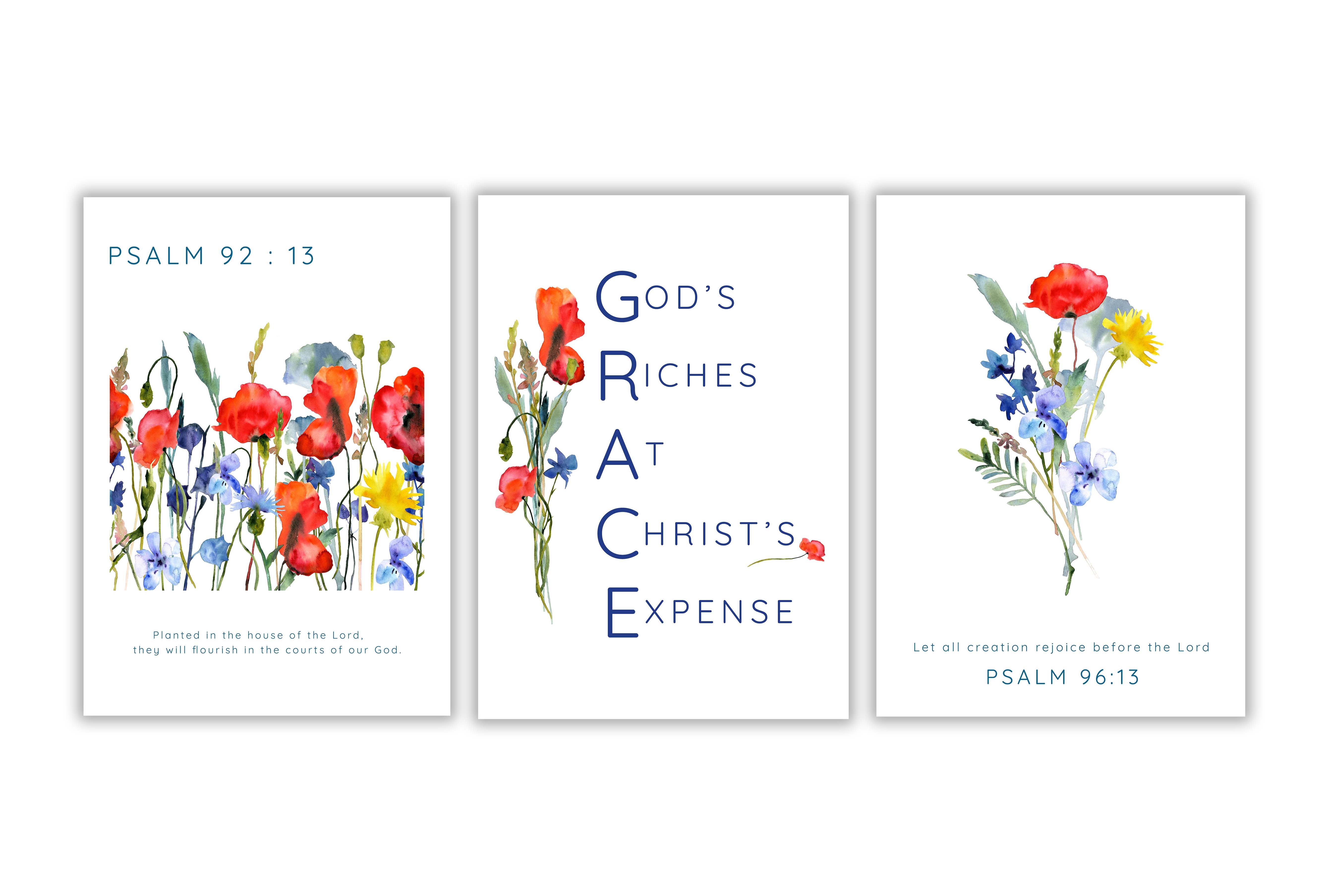 Wildflower Scripture Wildflower Christian Wall Art 3 Print Set Modern Scripture Posters