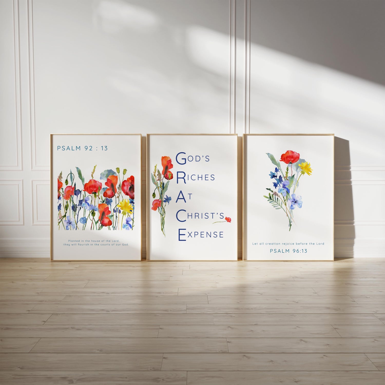 Wildflower Scripture Wildflower Bible Verse Print Set, Psalm 92 13 Grace And Psalm Scriptur ...