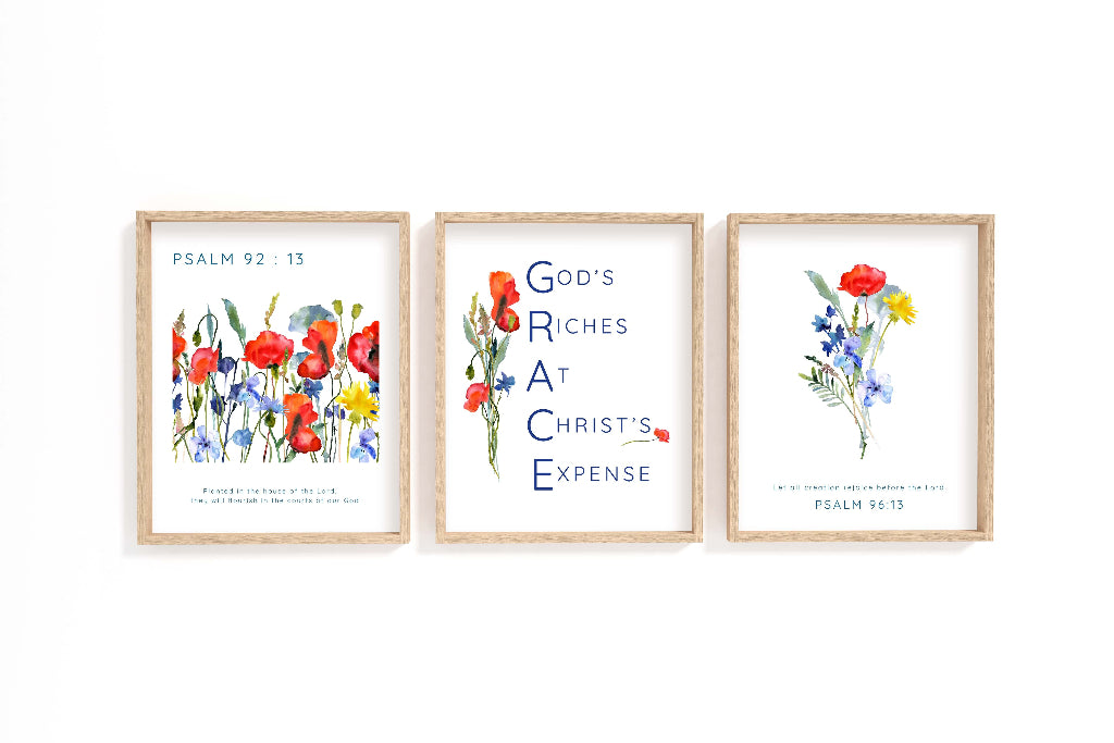 Wildflower Scripture Wildflower Christian Wall Art 3 Print Set Modern Scripture Posters