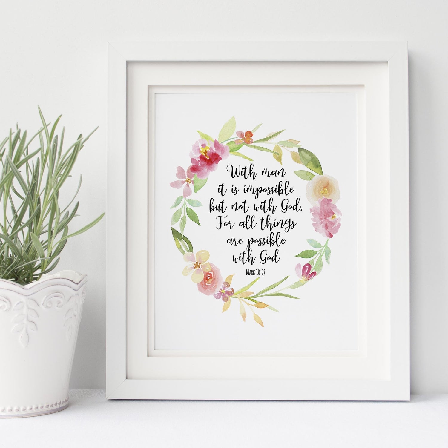 With Man It is Impossible Print, Mark 10 27 Wall Art Poster Prints, Crafty Cow Design Christian Art Prints