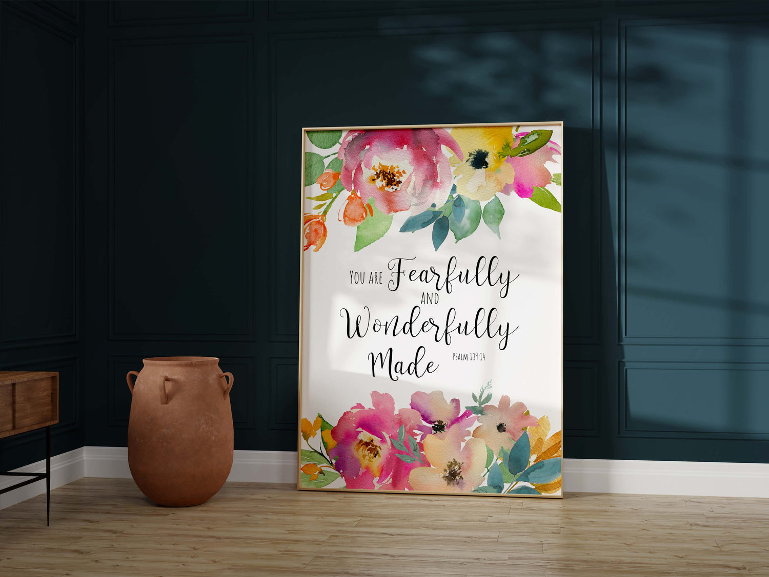 Psalm 139 Floral Bible Verse, Girls Bedroom Wall Art Prints, Elegant Psalm 139:14 scripture wall decor, Unique Christian gift