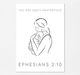 Faith-Based Nursery Wall Art, Bible Verse Mother and Child Art, Ephesians 2:10 Scripture Wall Print