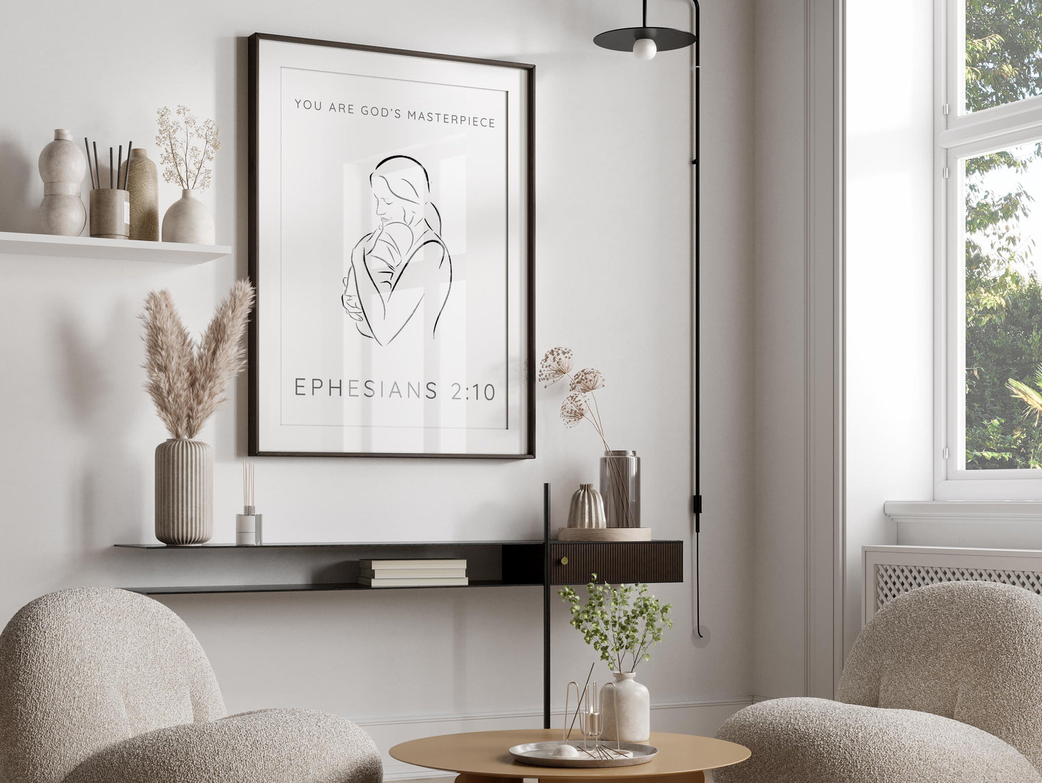 Inspirational wall art with verse from Ephesians 2:10, Spiritual home decor honouring God's masterpiece in you