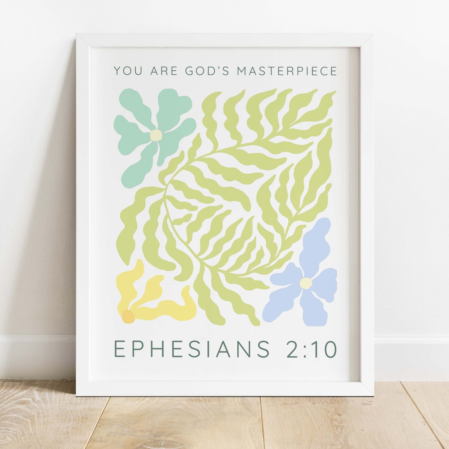 Gods Masterpiece floral print with Bible verse, Ephesians 2:10 floral masterpiece for home decor, modern christian art
