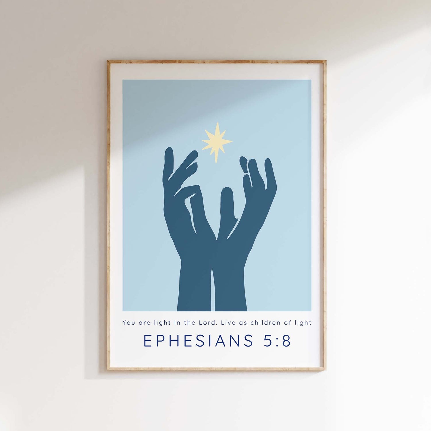 You are Light Christian Wall Art Print Ephesians 5 8 Bible Verse Art, Ephesians 5:8 Bible verse print with hands and light