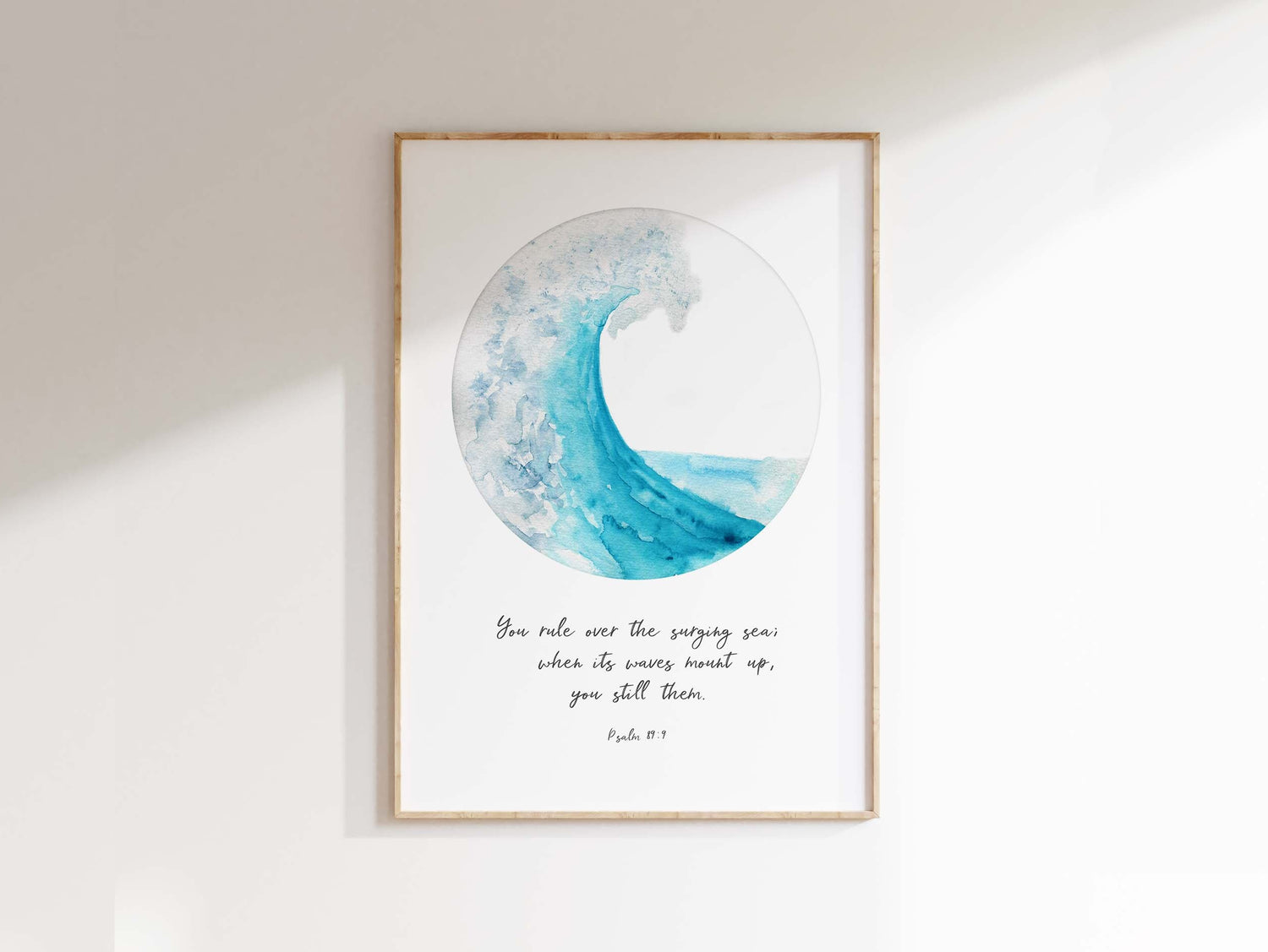 Transform your space with an ocean-inspired print featuring Psalm 89:9 – a visual reminder of God's calming presence