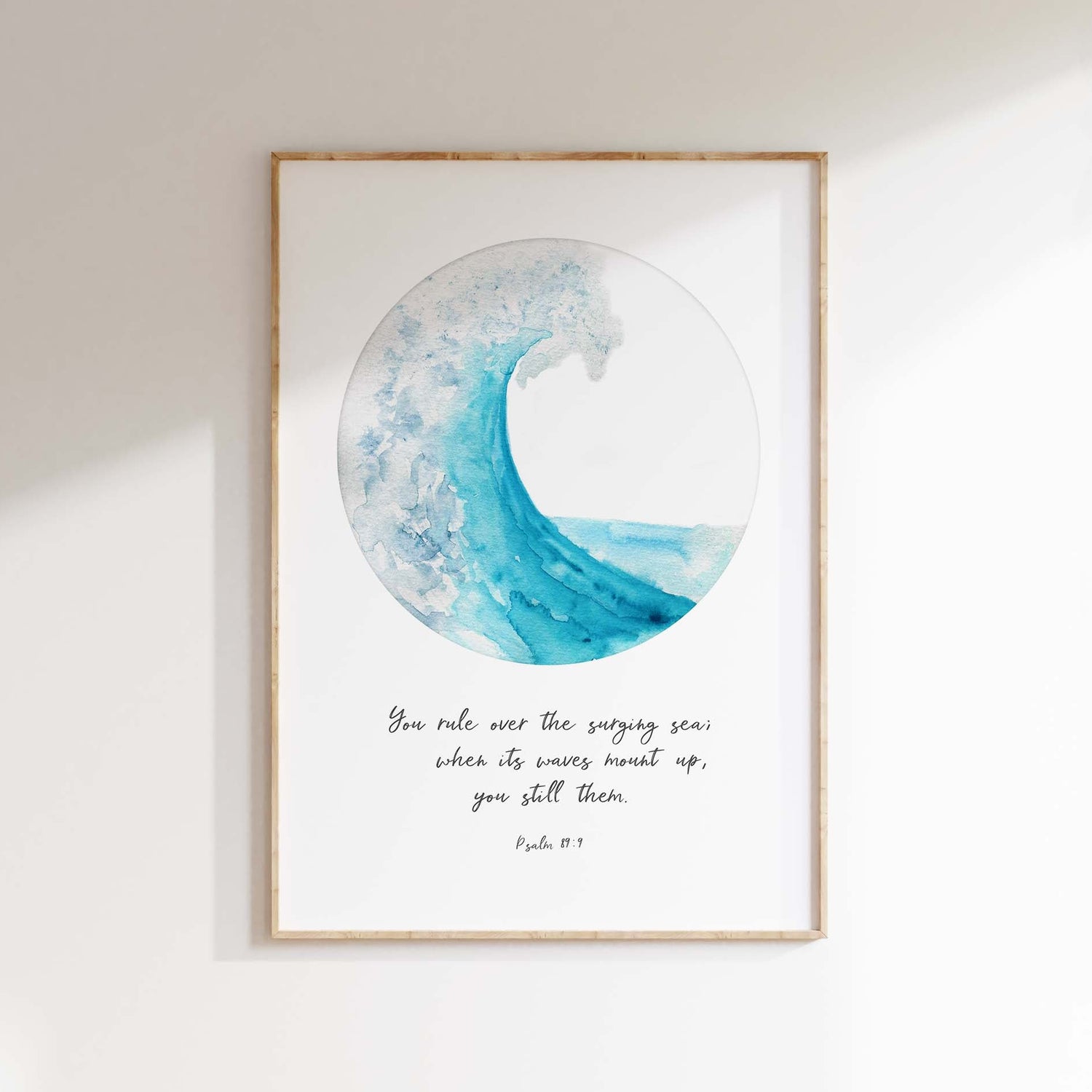 Transform your space with an ocean-inspired print featuring Psalm 89:9 – a visual reminder of God's calming presence