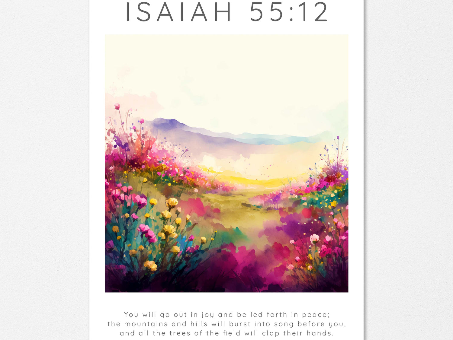 Colourful floral wall art with scripture, Joy and peace in nature inspired home decor, Vibrant pink flower meadow biblical print