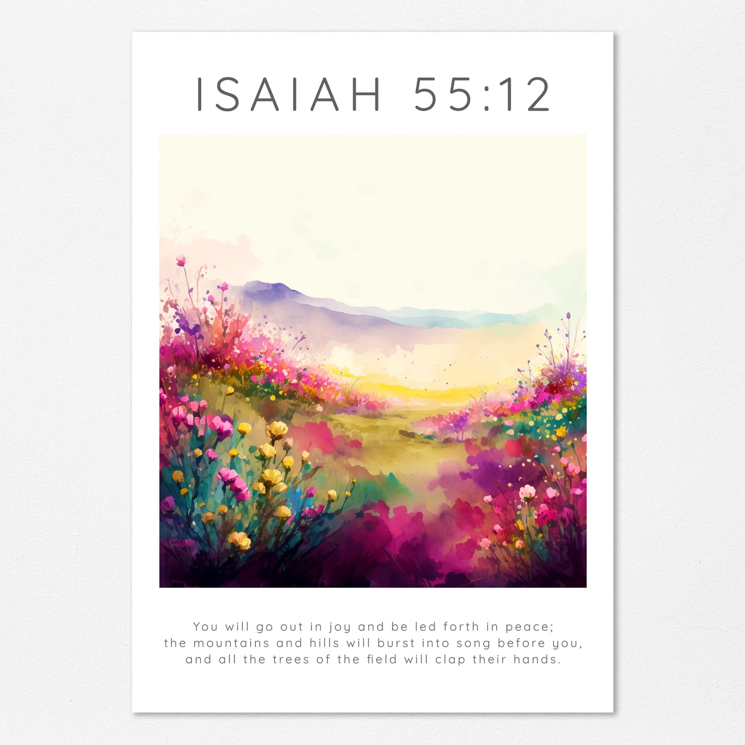 Colourful floral wall art with scripture, Joy and peace in nature inspired home decor, Vibrant pink flower meadow biblical print