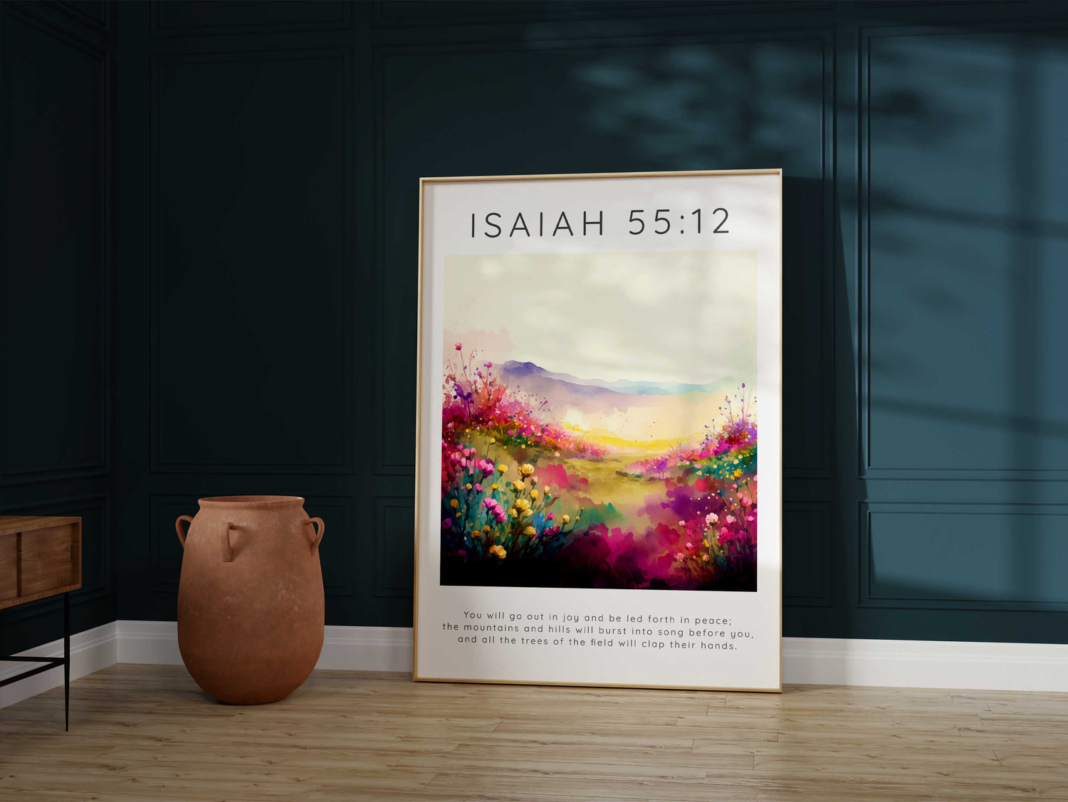 Christian scripture print for serene spaces, Tranquil and vibrant meadow wall art, Encouraging words in a pink floral setting