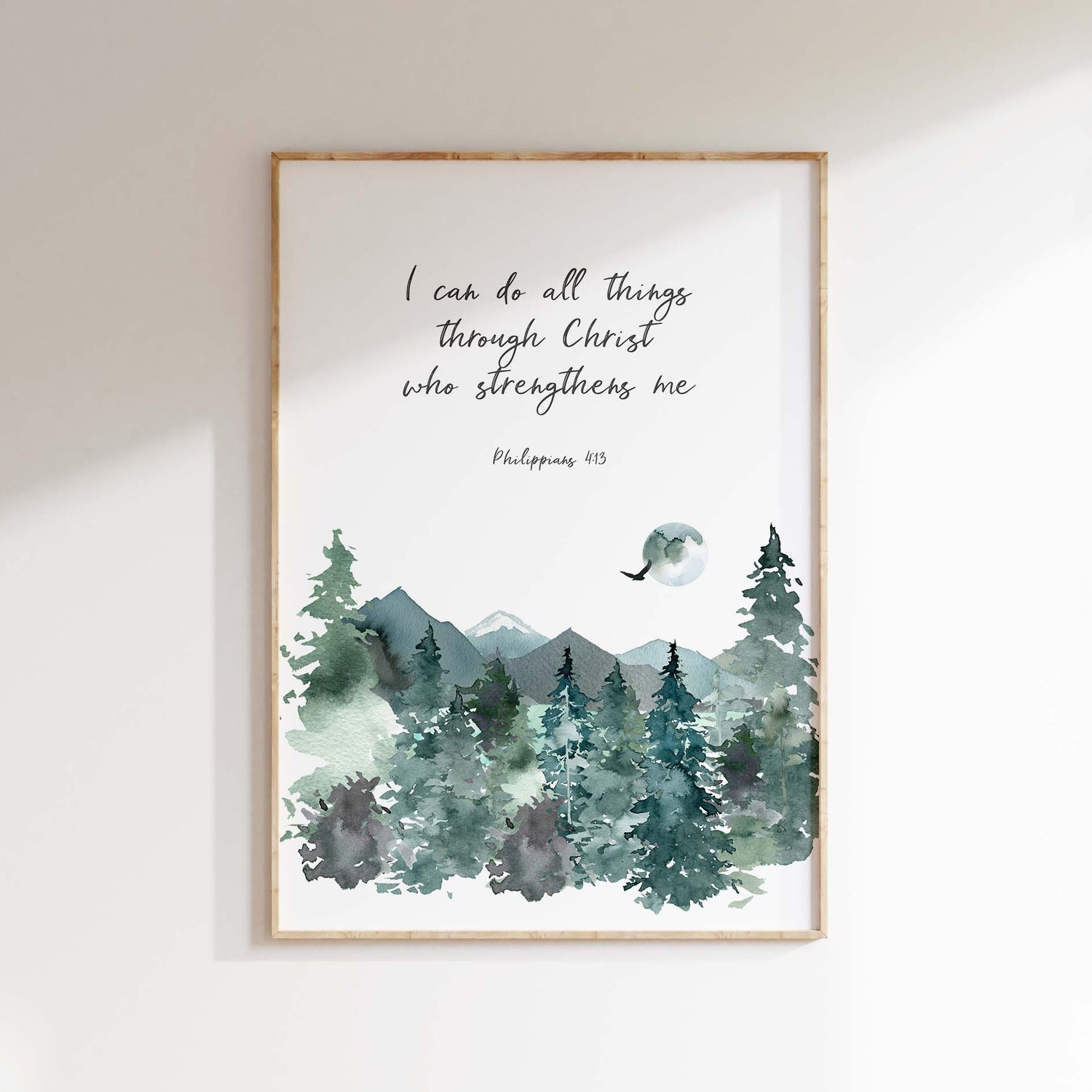 Philippians 4 13 Wall Art, Bible Verse Christian Mountain Pictures, Inspirational Mountain Landscape Scripture Print
