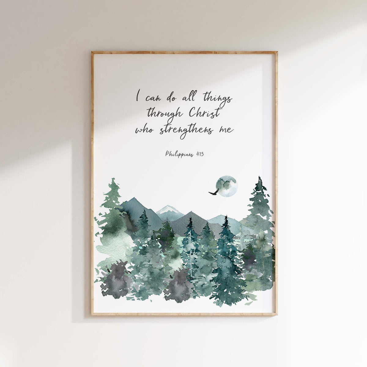 Philippians 4 13 Wall Art, Bible Verse Christian Mountain Pictures, Inspirational Mountain Landscape Scripture Print