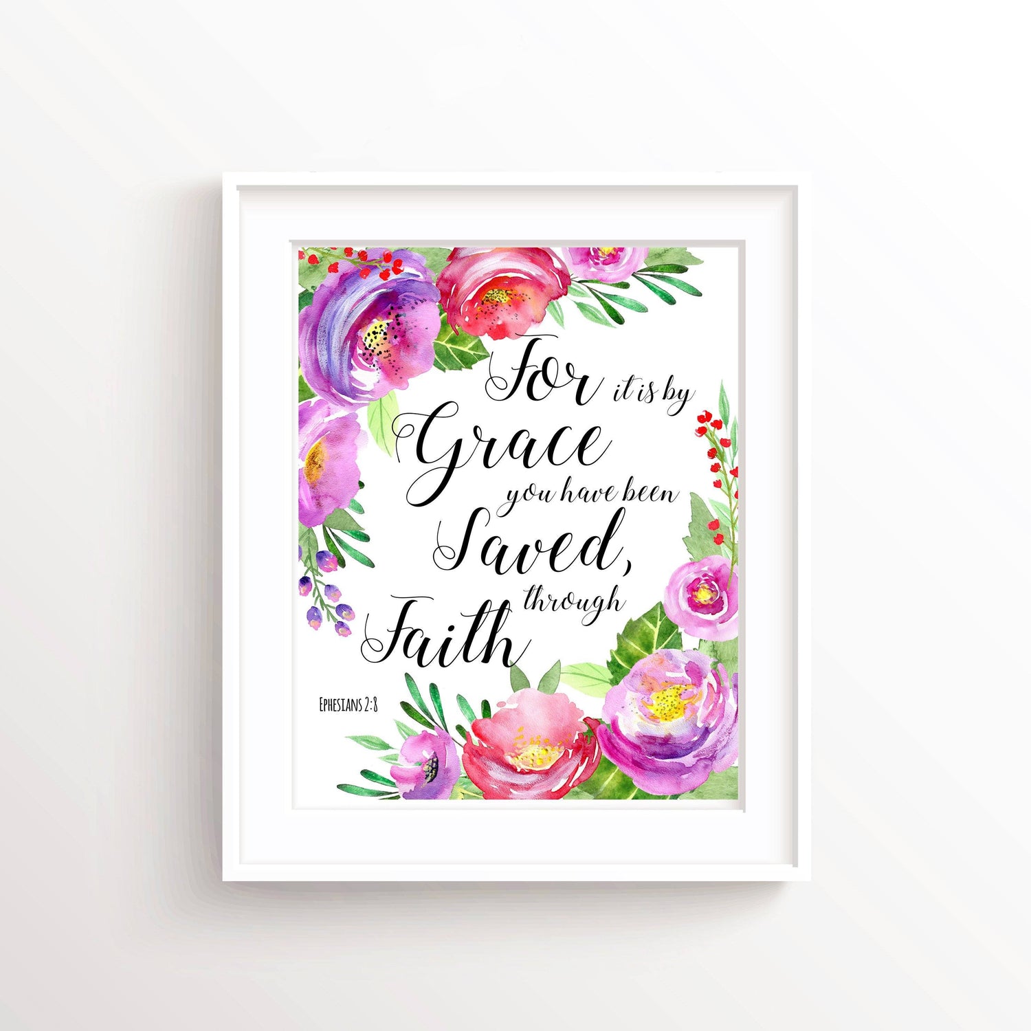 Encouraging Christian Wall Art, Ephasians 2 8 Print, Christian Printable, Flower Pictures with bible verses, christian quotes