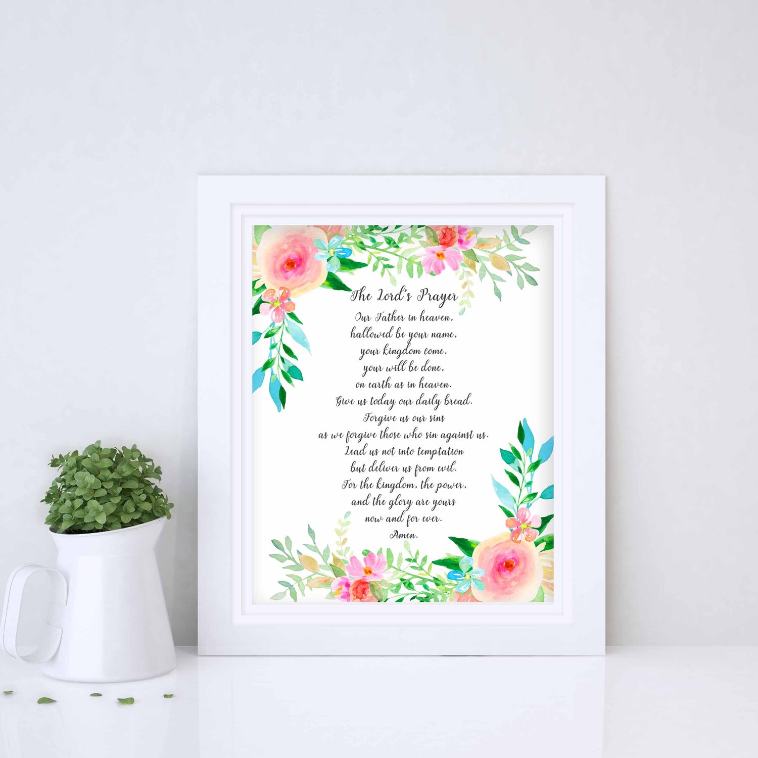 Contemporary Floral Lord's Prayer Wall Decor, Infusing Spaces with Faithful Serenity.