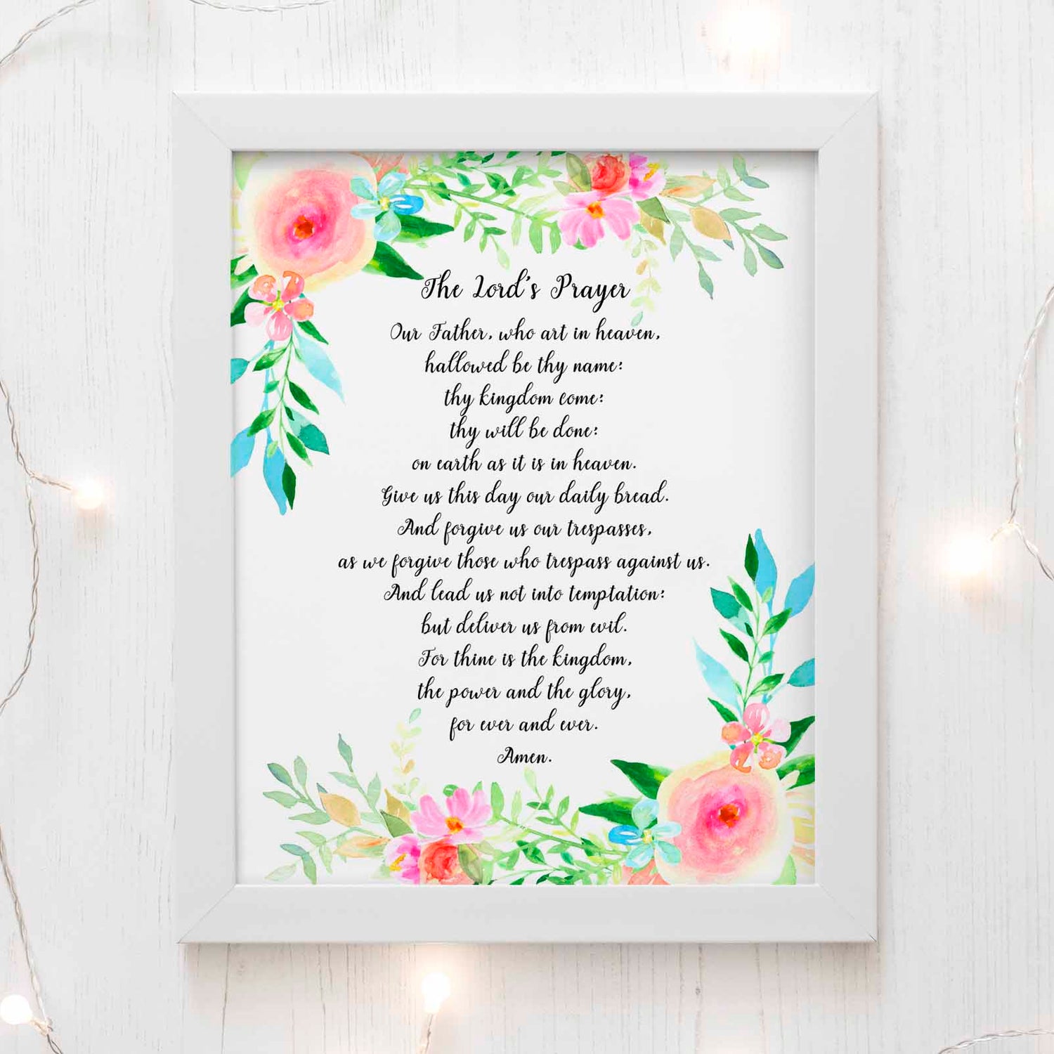 The Lord's Prayer Wall Art Print, Prayer Wall Decor, Christian Wall Art, Lord's Prayer print with old-style wording
